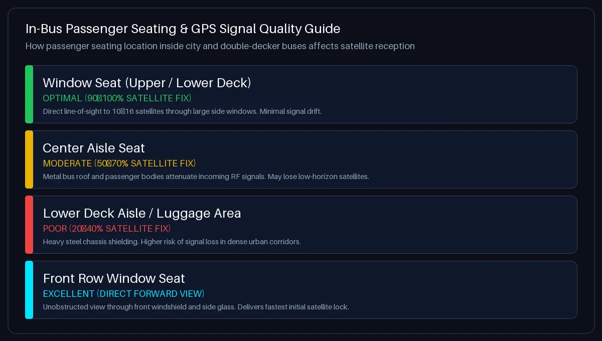 Passenger seating and GPS signal quality guide for single and double-decker buses